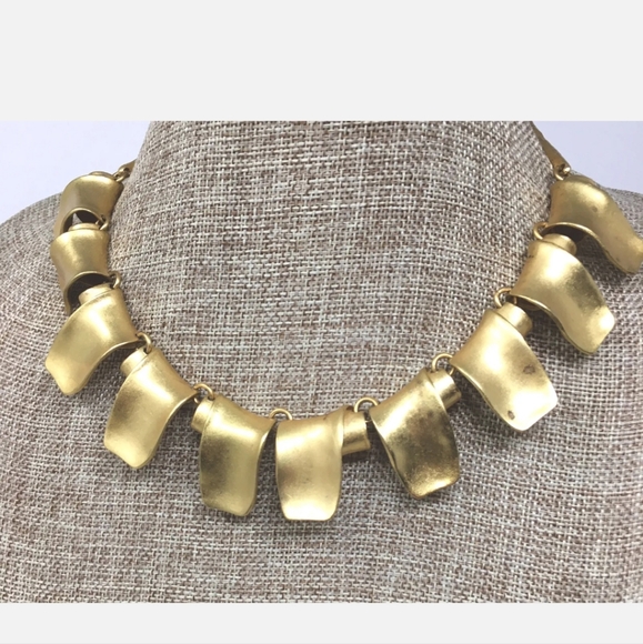 Signed Ikuo Ichimori Paris Designer Collar Necklace Vintage 1980s Matte Gold - Picture 3 of 7